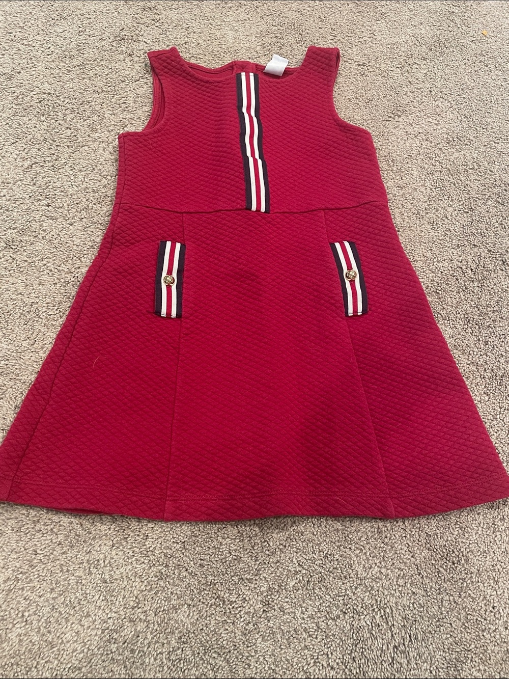 Janie and Jack Red Textured A‑Line Dress with Stripe Trim